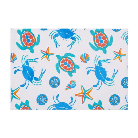 Caraway Coral Placemats Set of 6 Blue Seaturtle Crab & Starfish Print