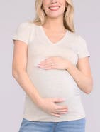 MOTHERHOOD MATERNITY V-Neck Side-Ruched Maternity Short Sleeve Tee