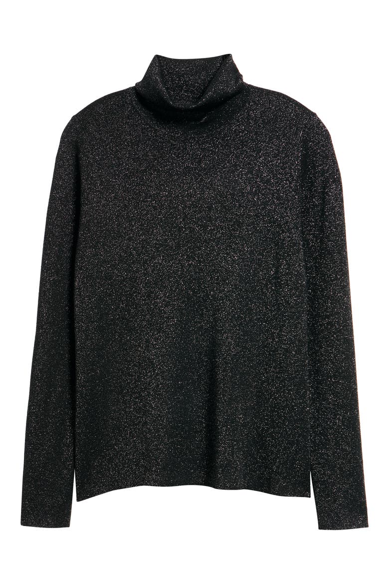 Long Sleeve Metallic Wool Blend Turtleneck Top, Alternate, color, BLACK
