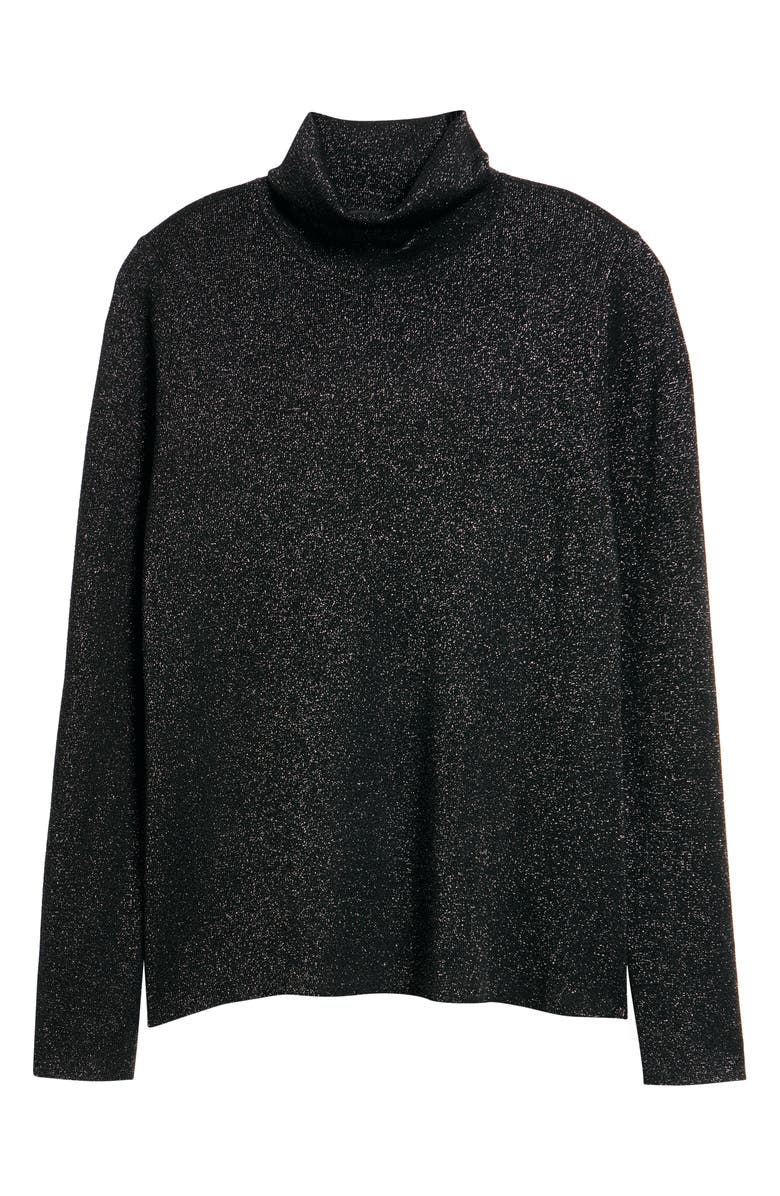 Eileen Fisher Long Sleeve Metallic Wool Blend Turtleneck Top, Alternate, color, Black