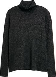 Eileen Fisher Long Sleeve Metallic Wool Blend Turtleneck Top