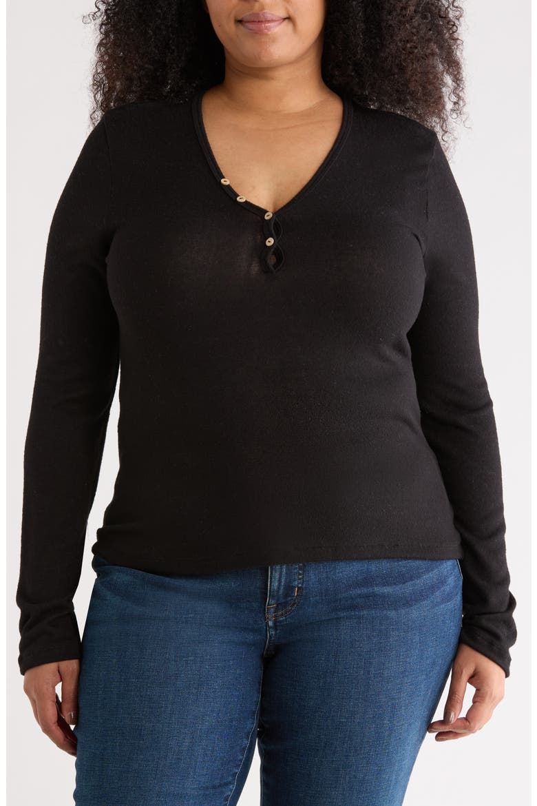 Rib Knit V-Neck Top, Main, color, BLACK