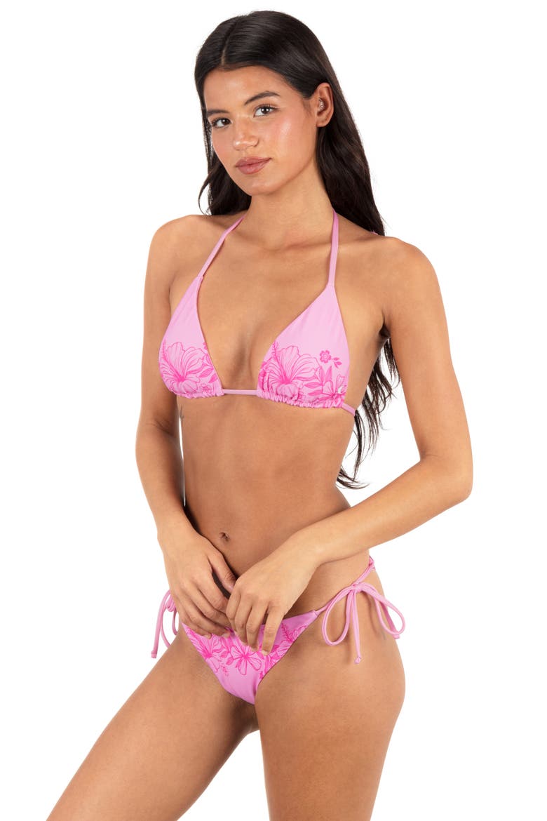 Tropical Blooms Triangle Bikini Top, Alternate, color, BRIGHT PLUMERIA / HULA PINK