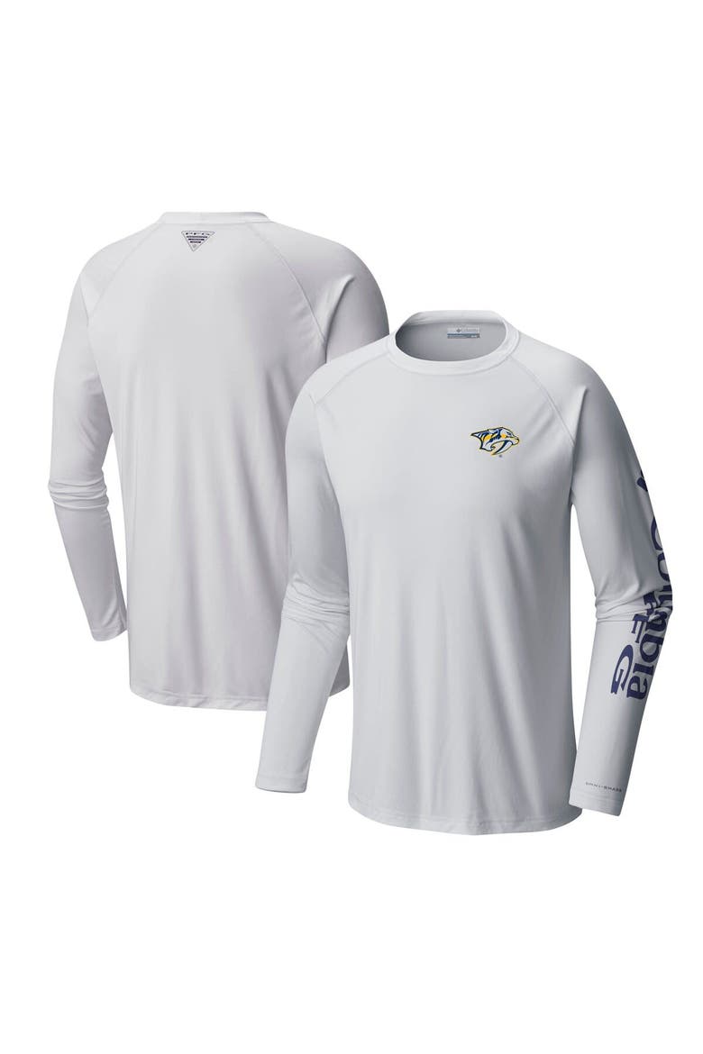 Men's  Columbia White Nashville Predators Terminal Tackle Omni-Shade Raglan Long Sleeve T-Shirt, Alternate, color, White
