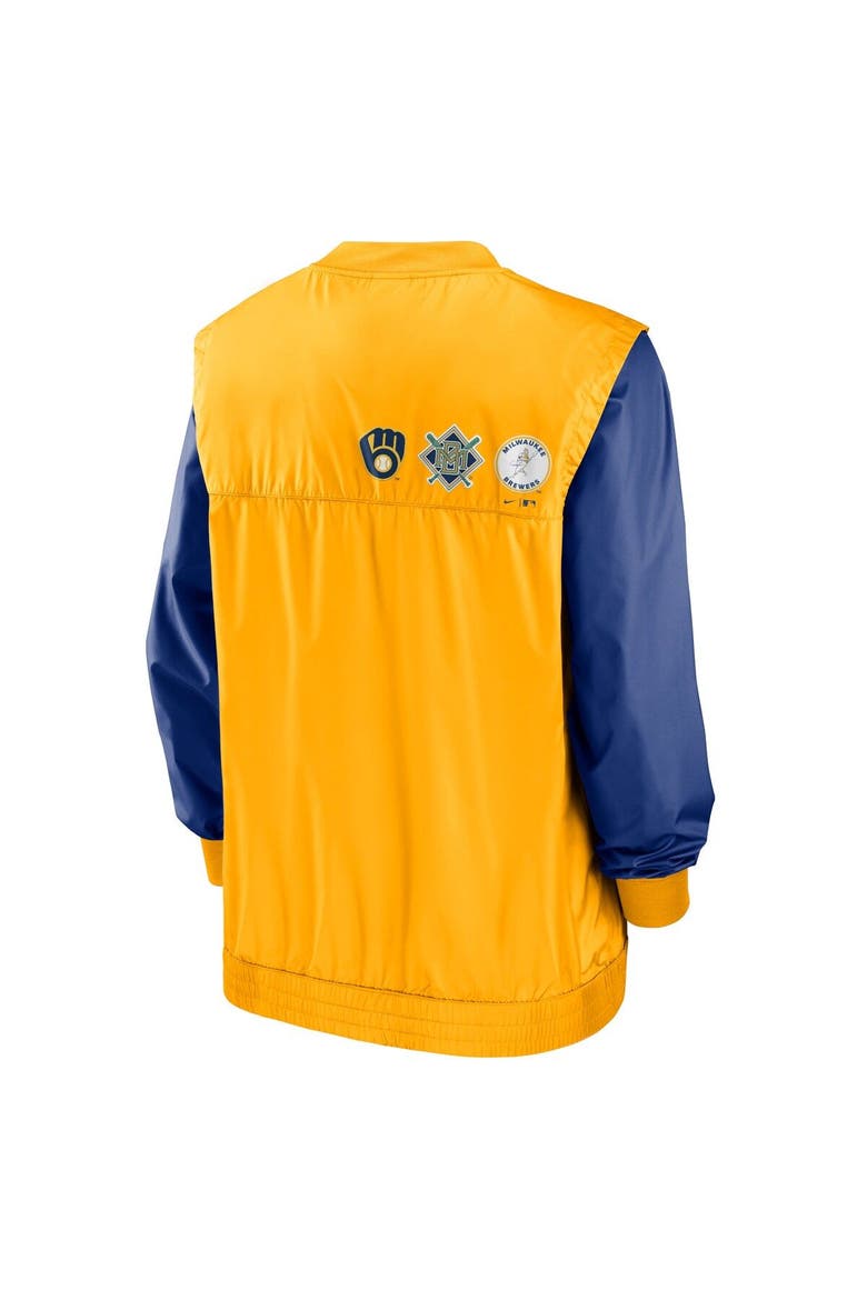 Men's Nike White/Gold Milwaukee Brewers Rewind Warmup V-Neck Pullover Jacket, Alternate, color, White