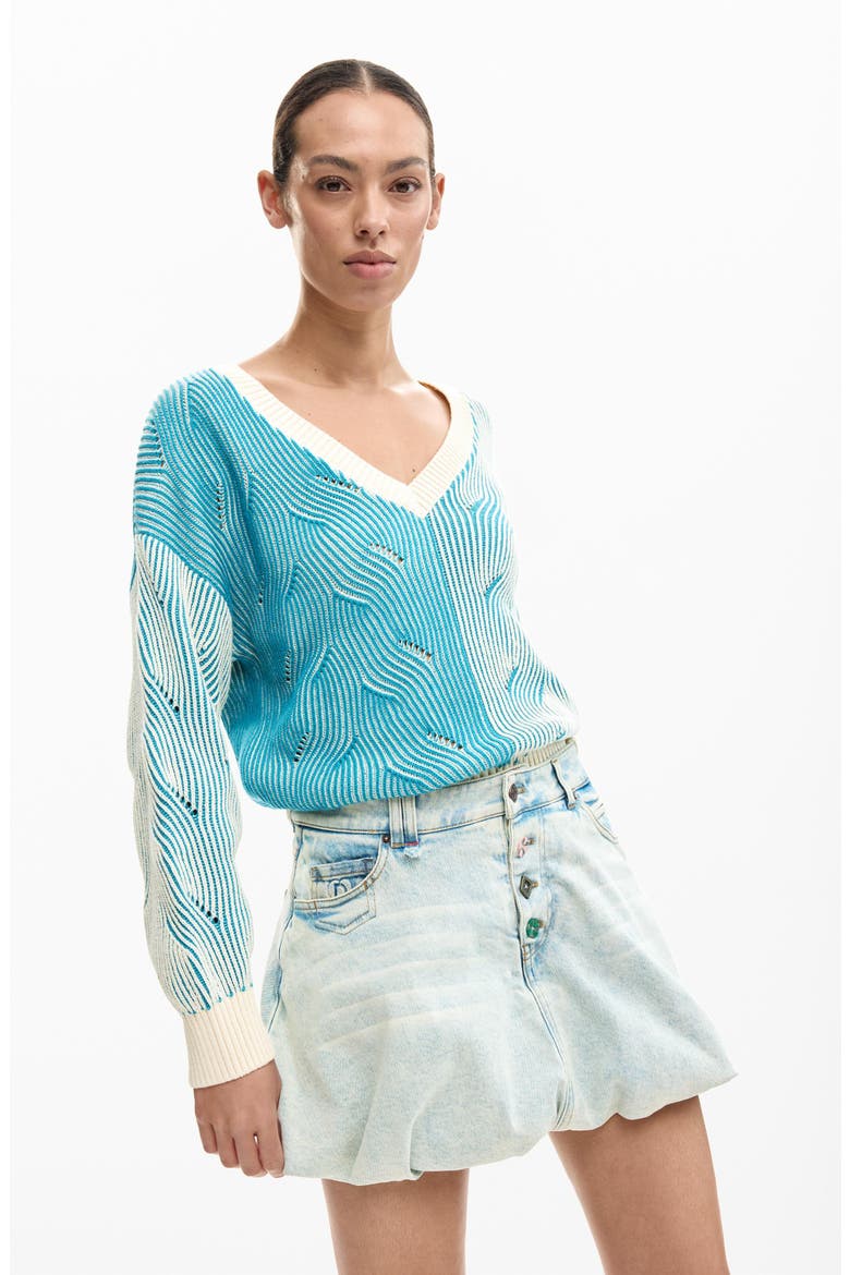 Bubble Hem Denim Miniskirt, Alternate, color, MEDIUM BLUE