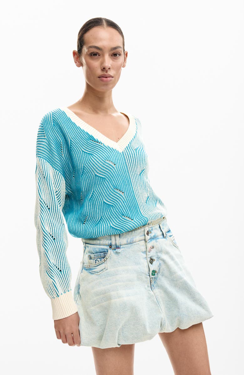 Desigual Bubble Hem Denim Miniskirt, Alternate, color, Medium Blue