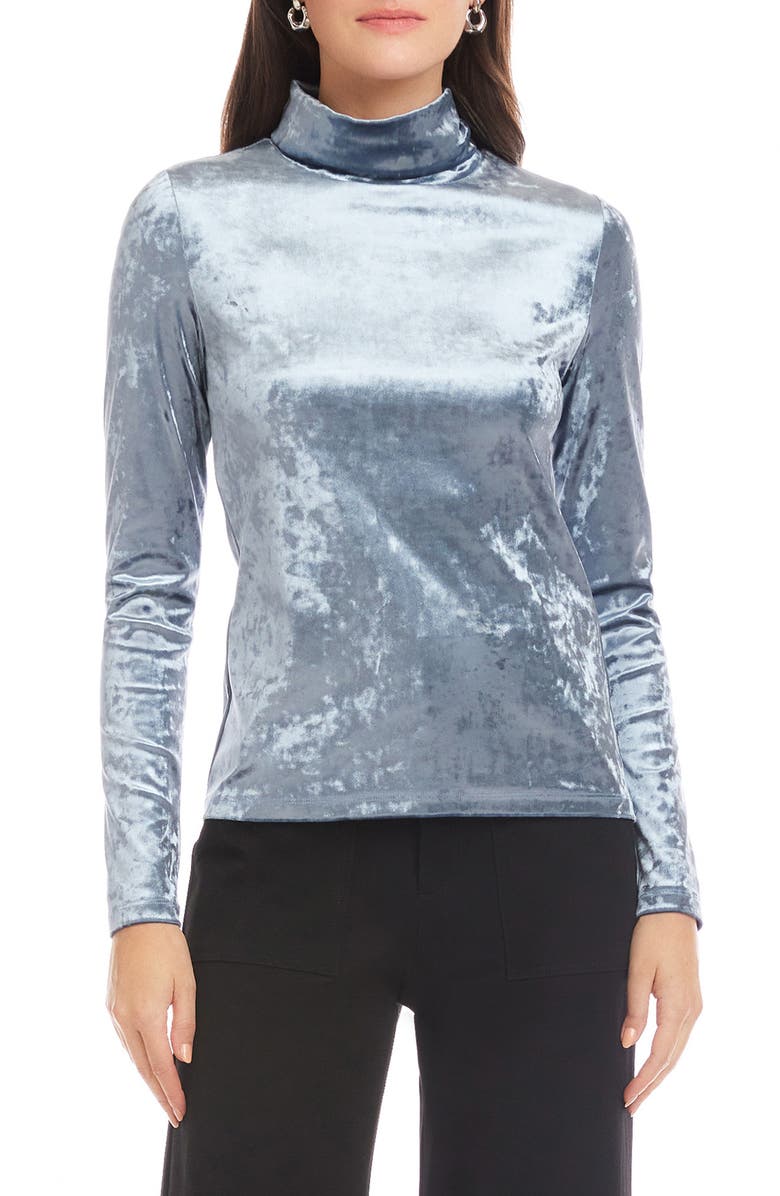 FIFTEEN TWENTY Gwen Crushed Velvet Mock Neck Top, Main, color, Ice Blue