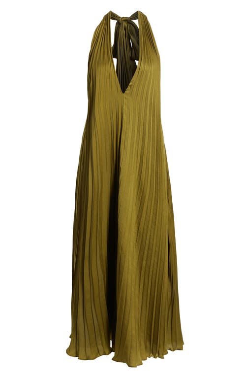 Lucy Paris Blyth Pleated Open Back Dress In Green