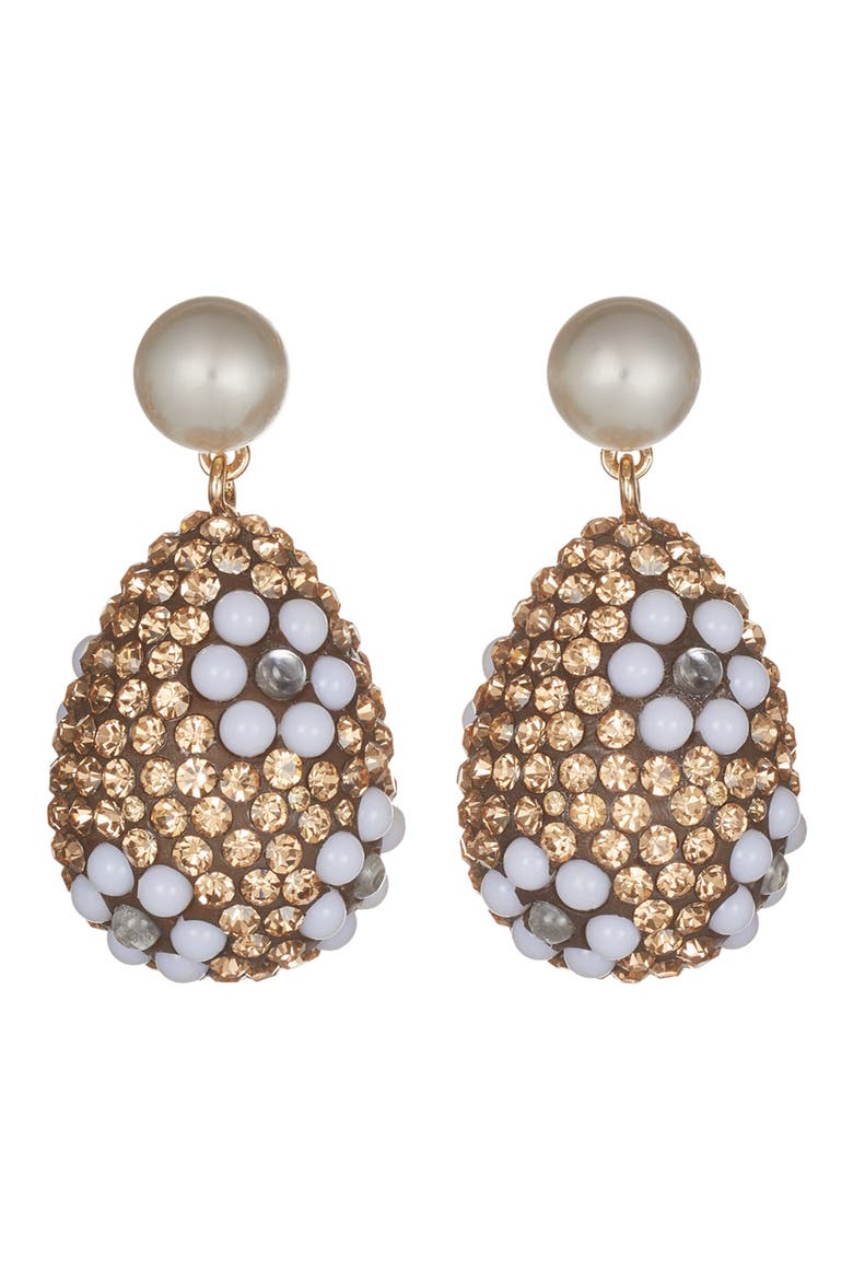 Curiosity Crystal Drop Earrings, Main, color, TORY GOLD / LIGHT BROWN