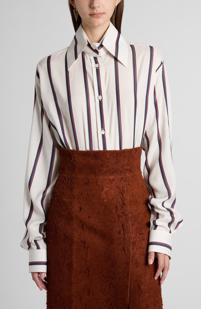 McQueen Stripe Silk Button-Up Shirt, Main, color,