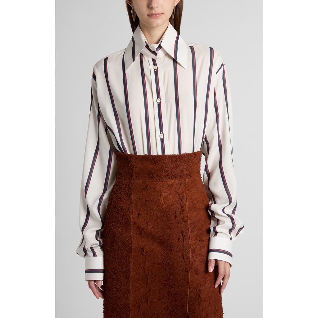 Alexander Mcqueen Stripe Silk Button-up Shirt In Ivory-navy-burgundy