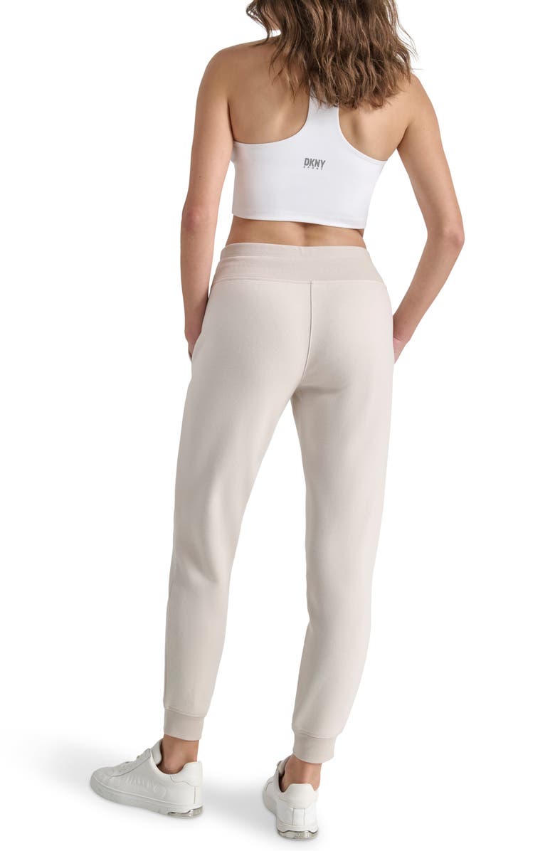DKNY Rhinestone Logo Cuffed Fleece Joggers, Alternate, color, Oat