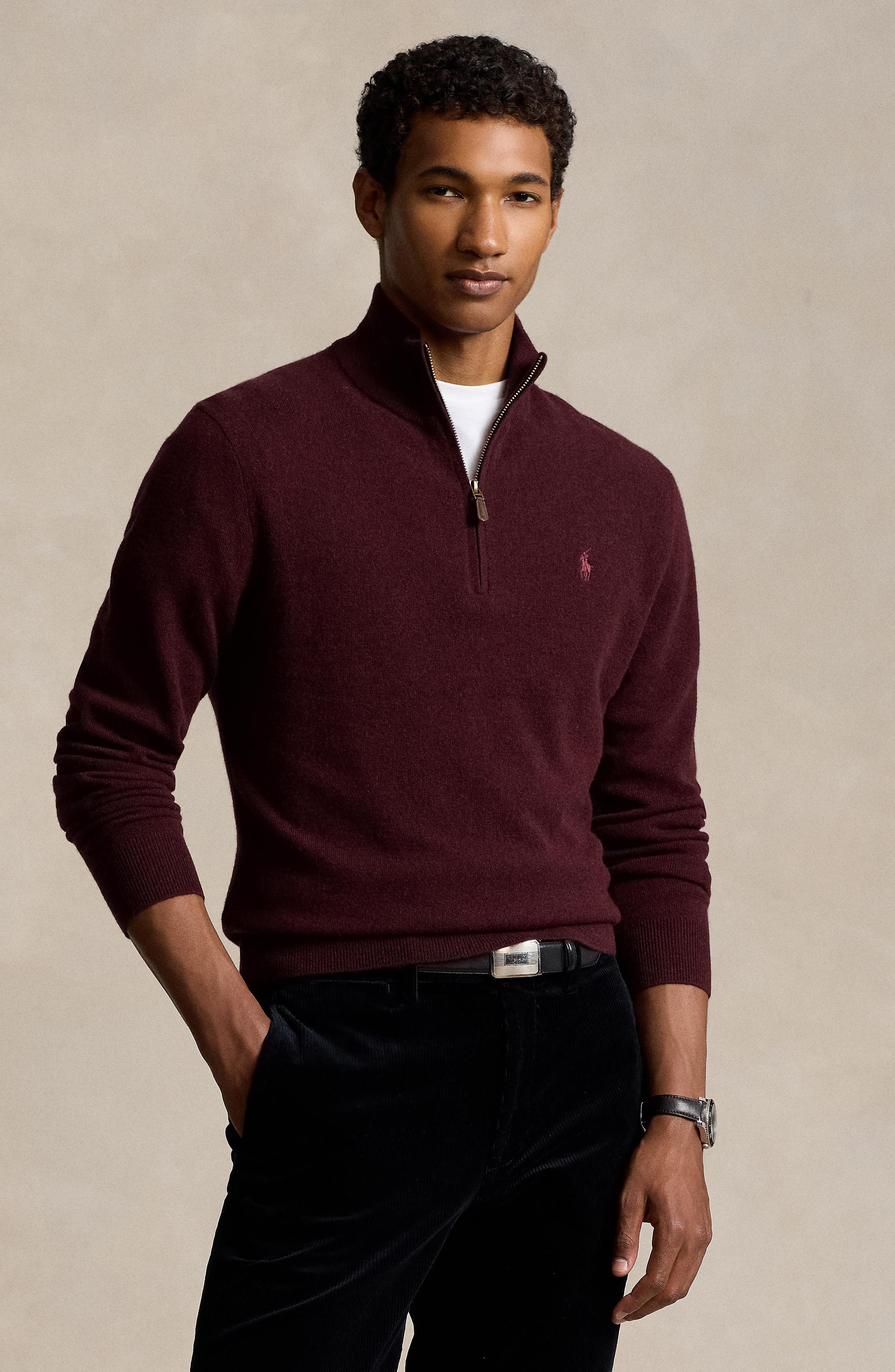 Regular Fit Wool Quarter Zip Sweater - image 2