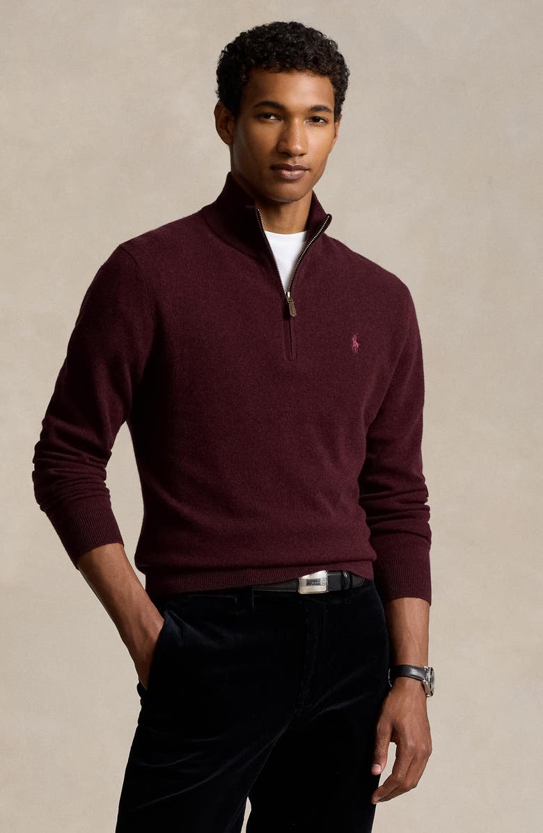 Polo Ralph Lauren Regular Fit Wool Quarter Zip Sweater, Alternate, color, Aged Wine Heather