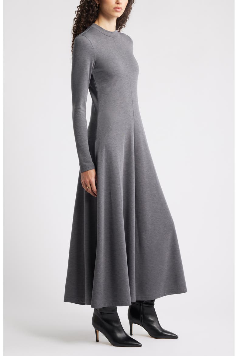 Mock Neck Long Sleeve Maxi Dress, Alternate, color, GREY CHARCOAL HEATHER