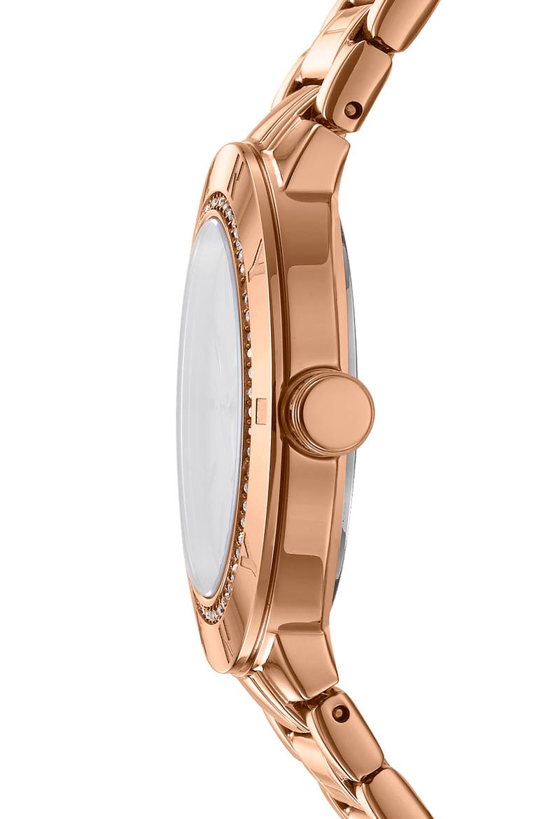 Crystal Embellished Three Hand Quartz Bracelet Watch, 36mm, Alternate, color, ROSE GOLD