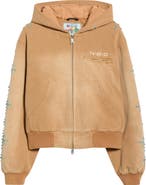 Nothing Grows Overnight Turquoise Studded Cotton Canvas Hooded Jacket