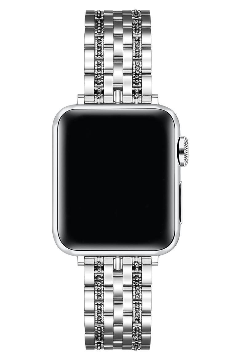 Remy Rhinestone & Stainless Steel Apple Watch® Watchband, Alternate, color, SILVER