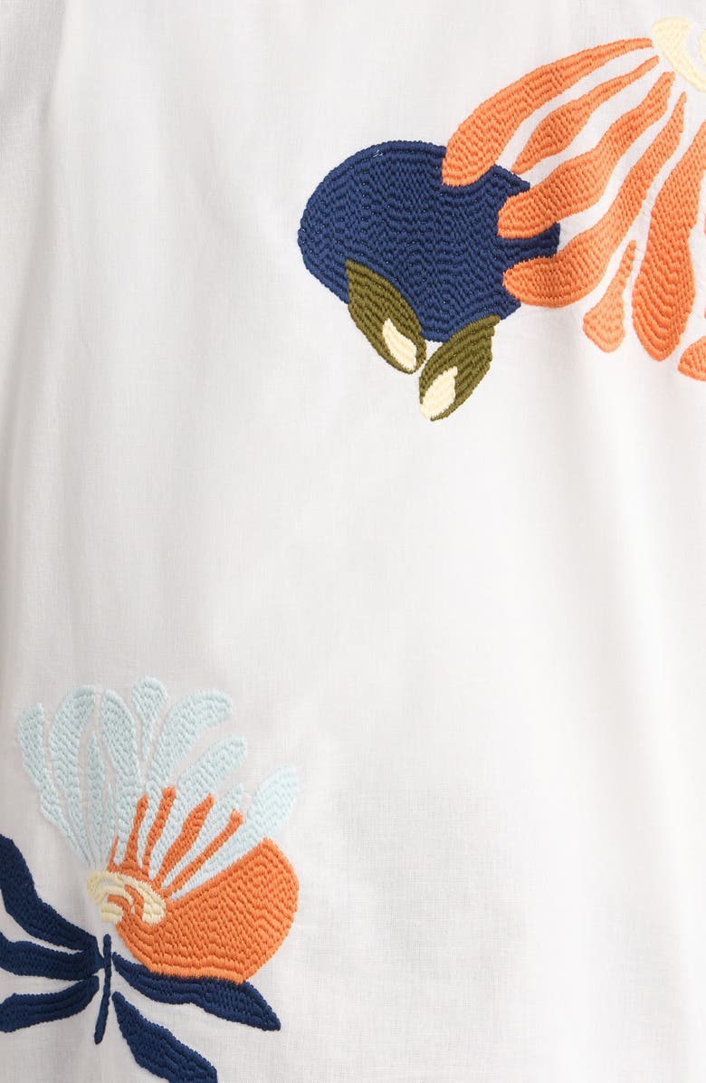 Wax London Didcot Embroidered Cotton & Linen Camp Shirt, Alternate, color, Ecru / Multi