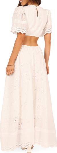 Merletto Short Sleeve Cutout Eyelet Maxi Dress