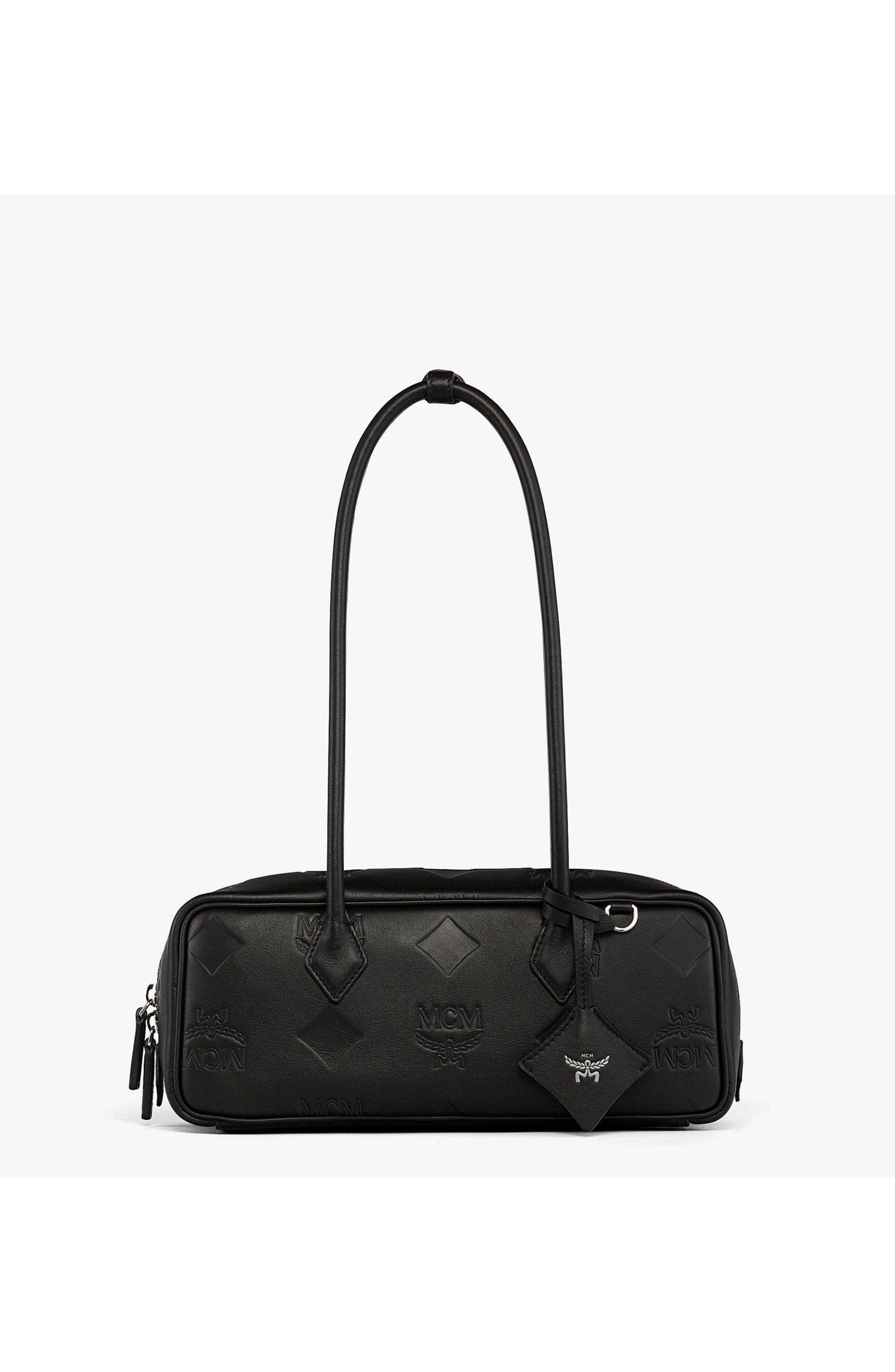 MCM Small Aren East West Shoulder Bag in Maxi Monogram Leather, Main, color, Black