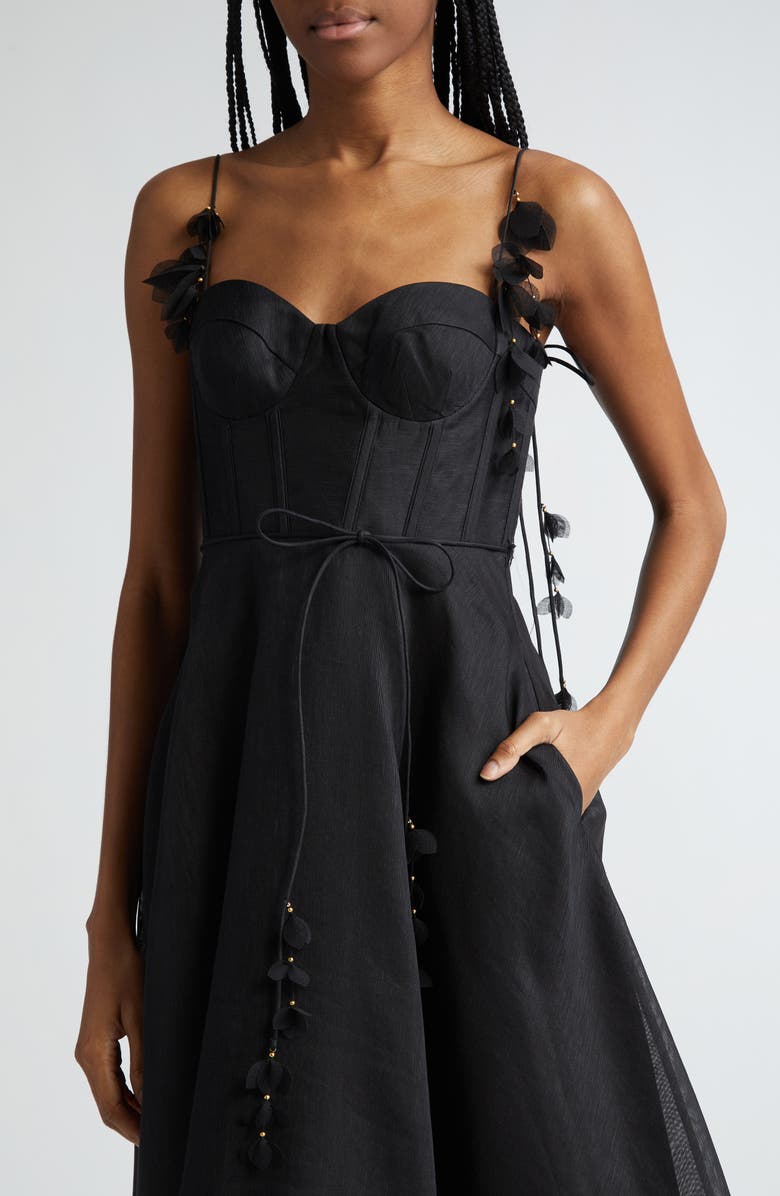 Zimmermann Natura Linen & Silk Organza Corset Midi Dress, Alternate, color, 