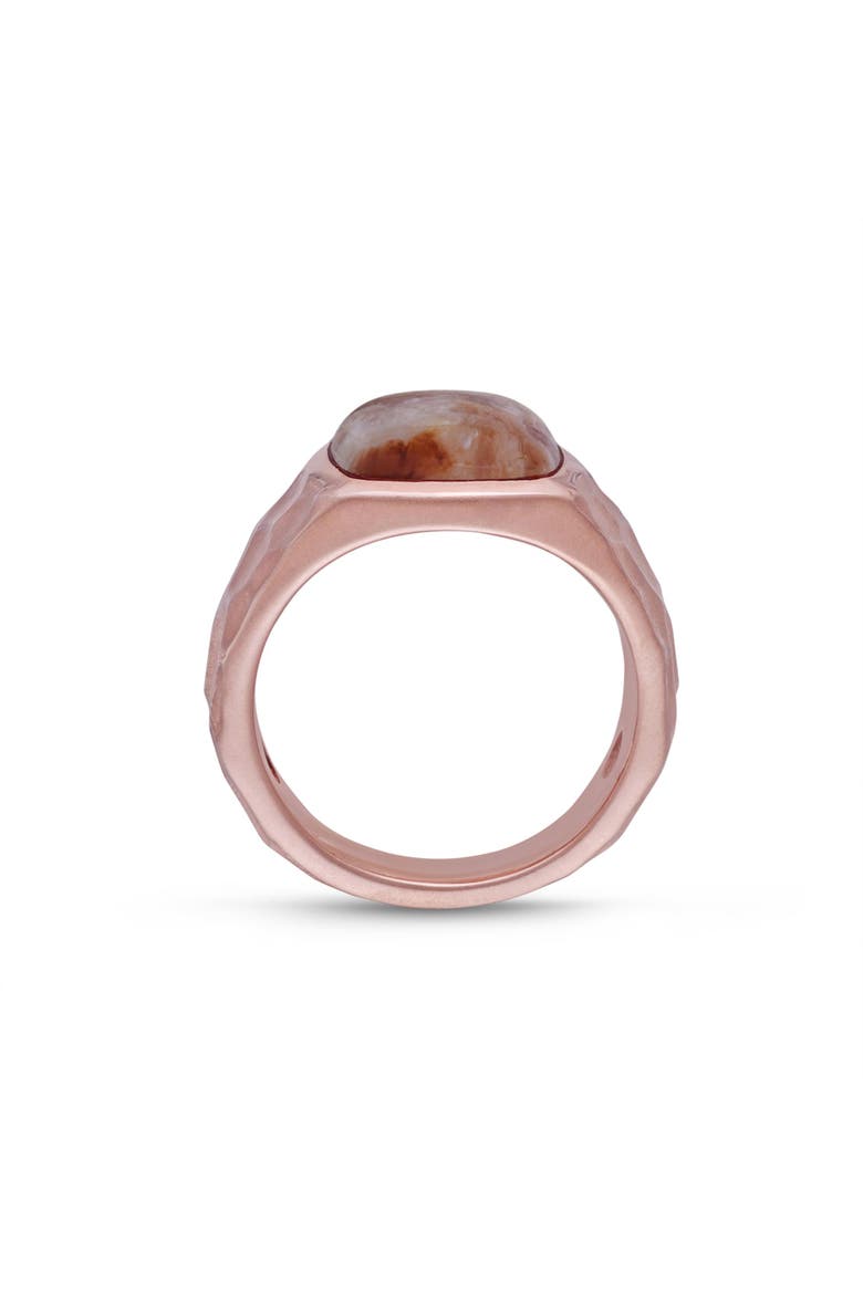 Red Lace Agate Sterling Silver Textured Men Signet Ring, Alternate, color, 14KT Rose Gold Vermeil