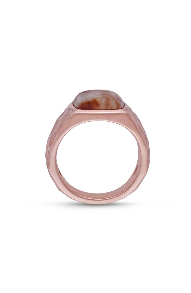 LuvMyJewelry Red Lace Agate Sterling Silver Textured Men Signet Ring, Alternate, color, 14Kt Rose Gold Vermeil