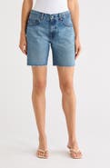 AG Ex-Boyfriend Distressed Raw Hem Mid Length Denim Shorts