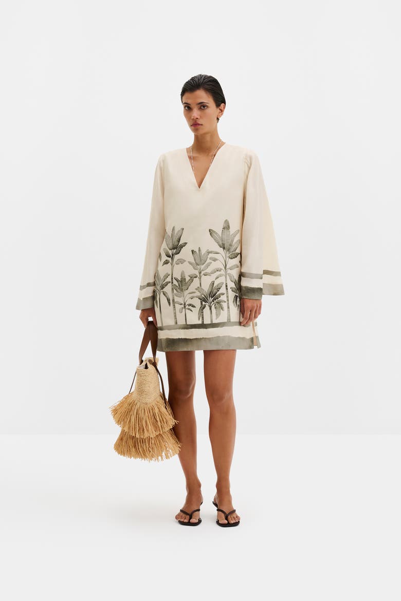 Leonella V-Neck Tunic Mini Dress, Alternate, color, Palm