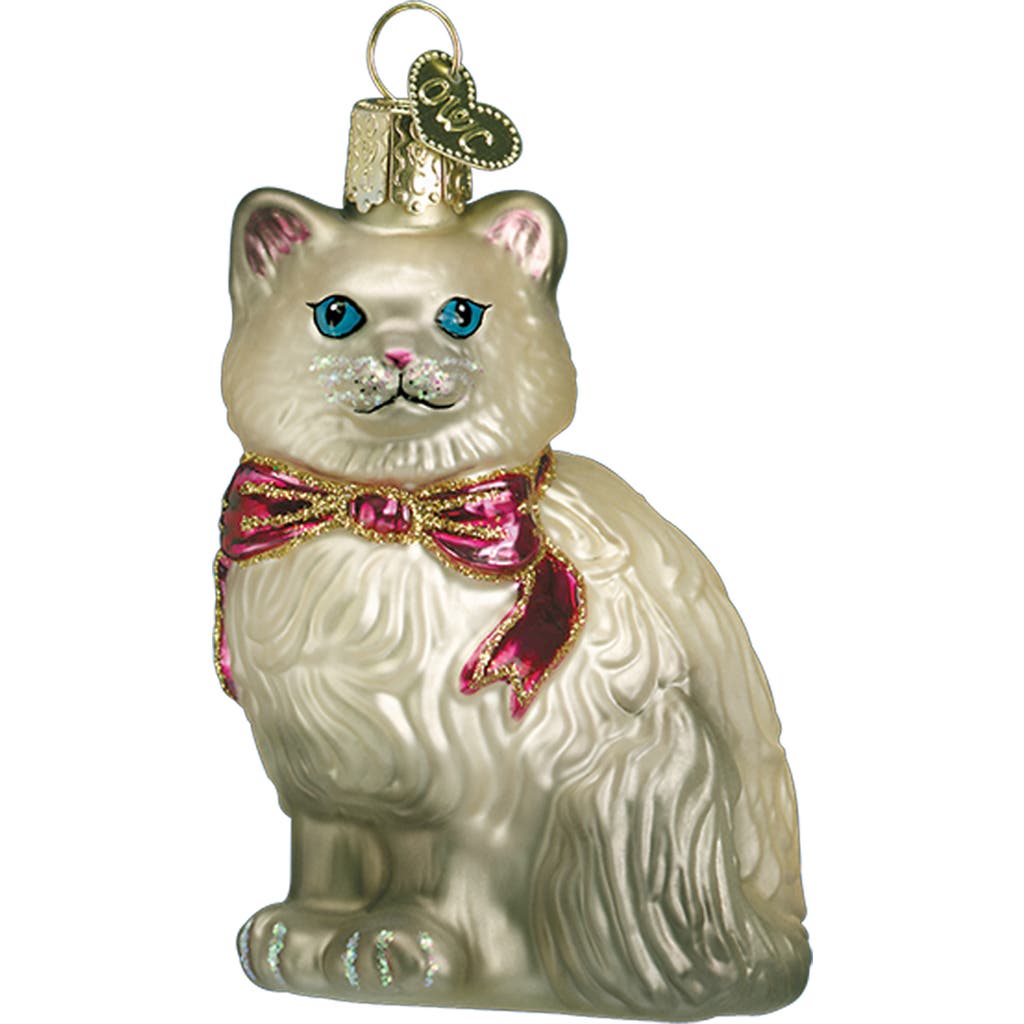 Old World Christmas Himalayan Kitty Ornament in White/Grey/Red