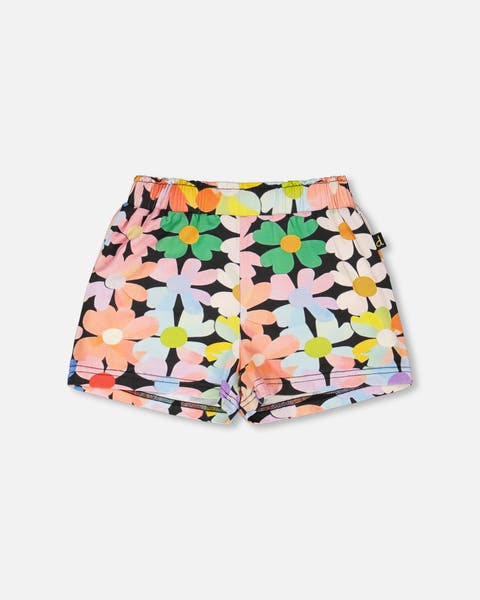 Jersey Flat Elastic Waist Flowers Shorts (Toddler, Little Kid & Big Kid)
