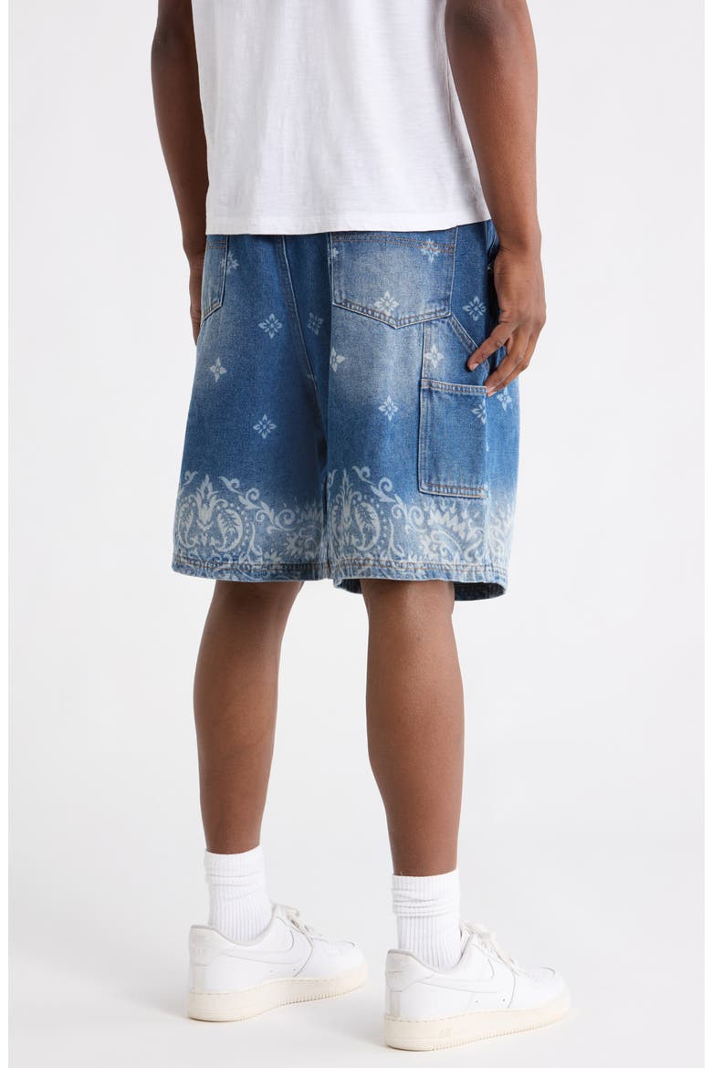 Laser Print Denim Shorts, Alternate, color, MID BLUE