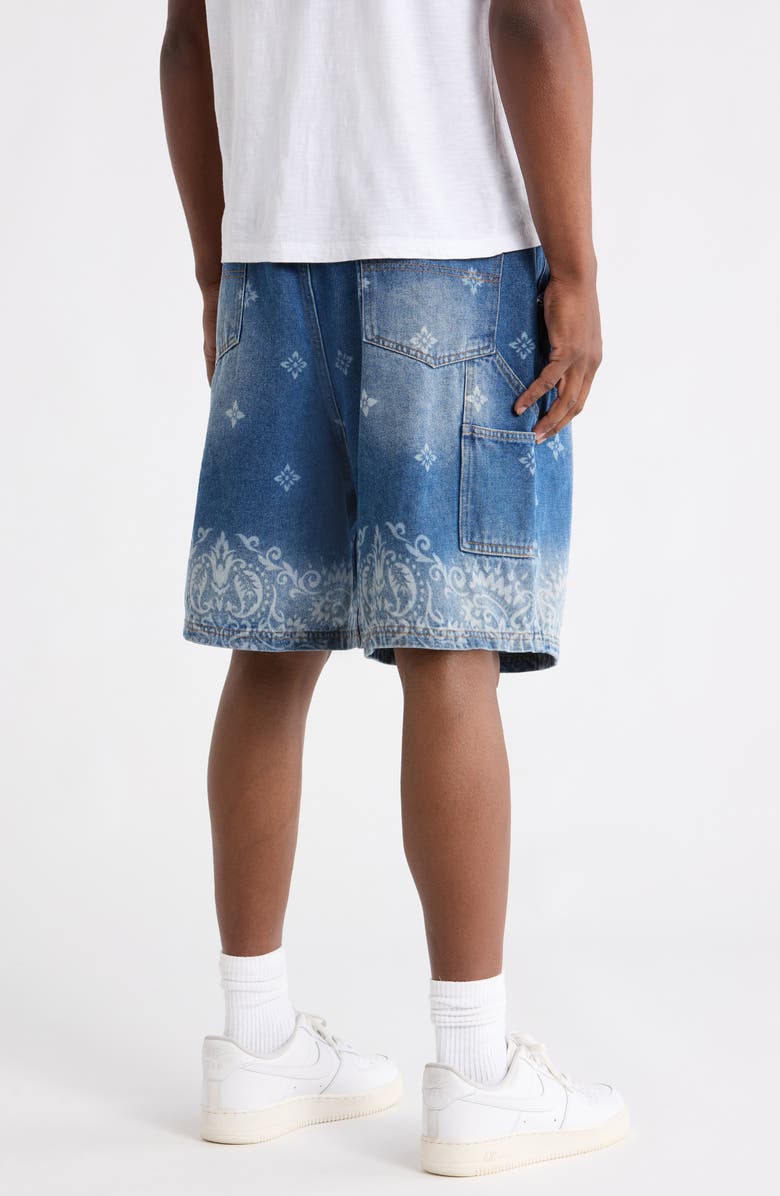CRIMINAL DAMAGE Laser Print Denim Shorts, Alternate, color, Mid Blue
