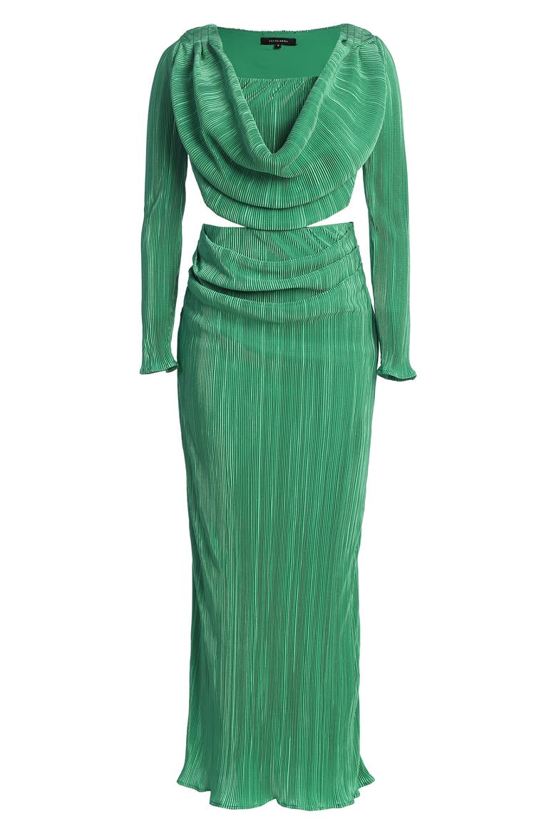 Haidyn Plissé Long Sleeve Crop Top & Maxi Skirt Set, Alternate, color, GREEN