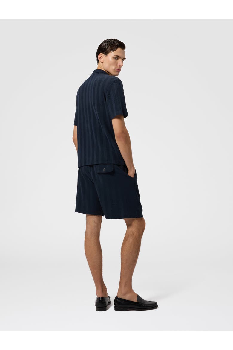 Tone-on-tone Chevron Cotton And Viscose Bowling Shirt, Alternate, color, Blue