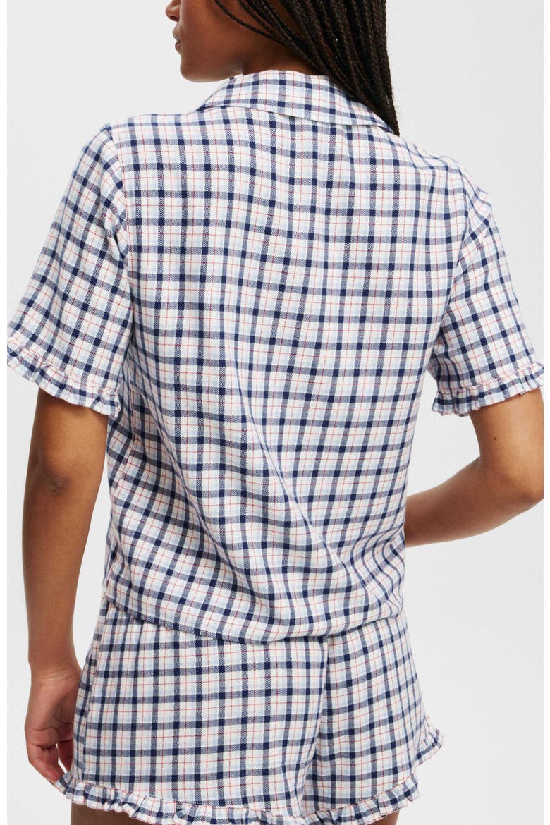 Flannel Short Sleeve Shirt And Short Sleep Set, Alternate, color, Robbin Check Blue