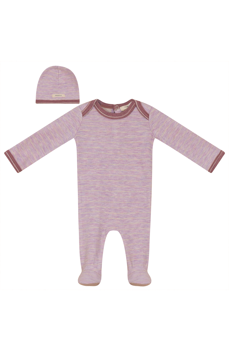 Fragile Stripe Stretch Knit Romper & Hat Set, Main, color, Mauve