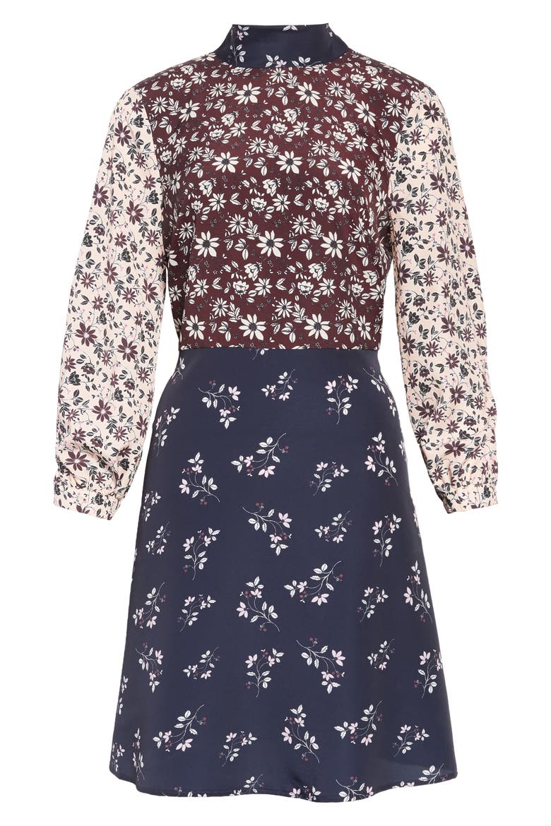 Colorblock Floral Woven Dress, Alternate, color, NAVY PINK FLORAL