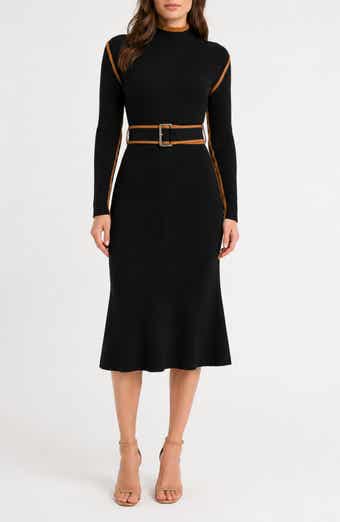 Tipped Belted Sweater Dress