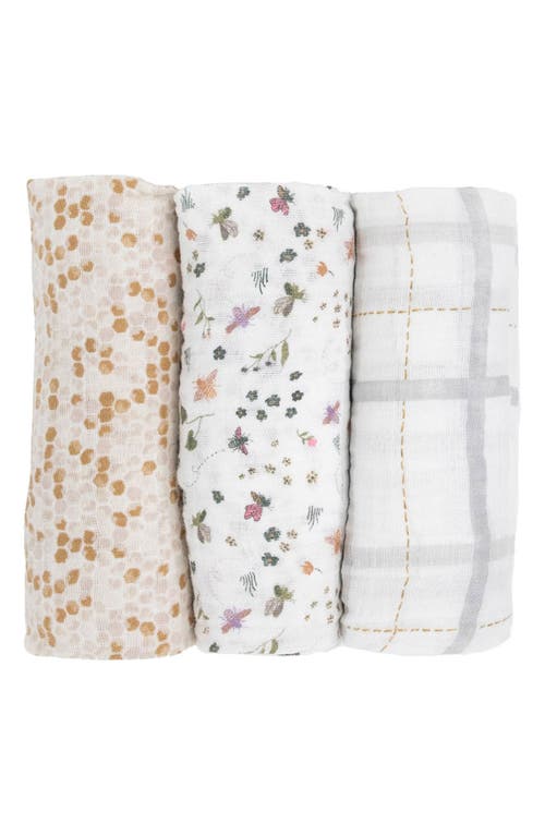 little unicorn 3-Pack Cotton Muslin Swaddle Blankets in Garden Bees 