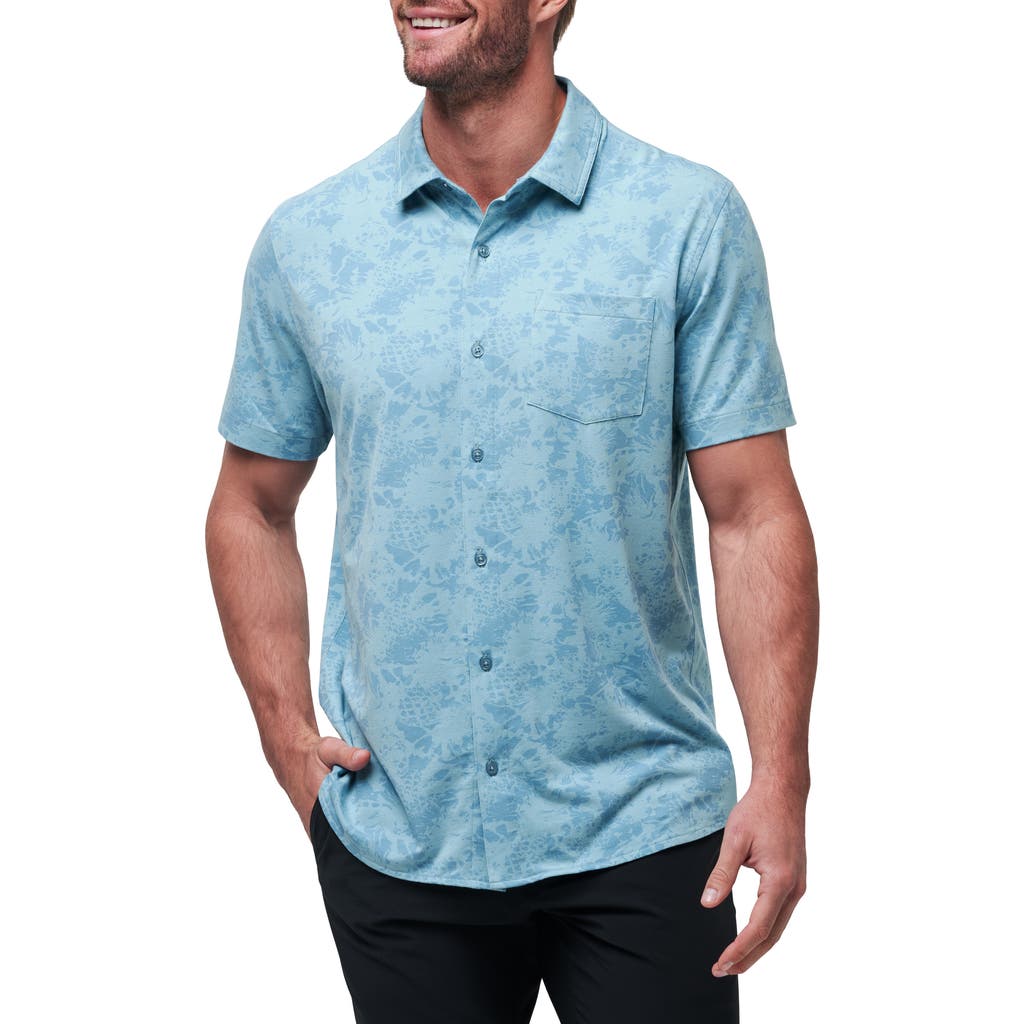 Travismathew Braddah Short Sleeve Stretch Cotton Blend Button-up Shirt In Cameo