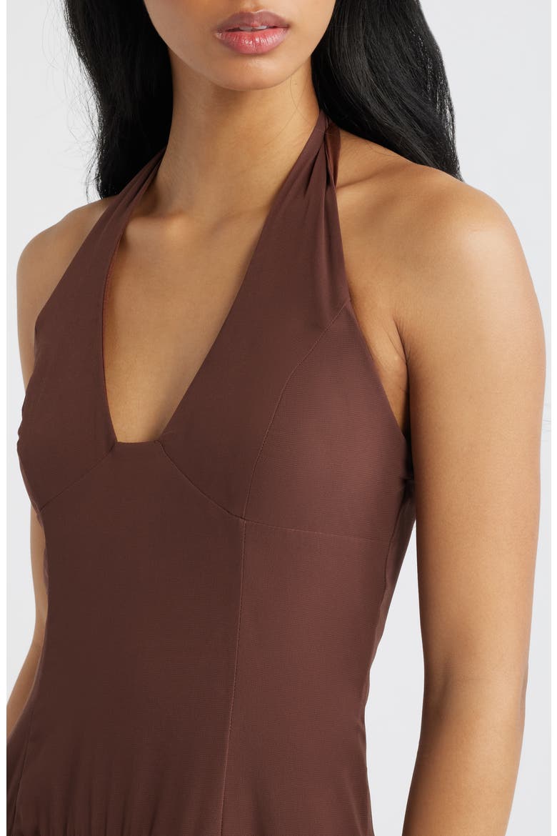 Chestnut Halter Neck Drop Waist Maxi Dress, Alternate, color, BROWN