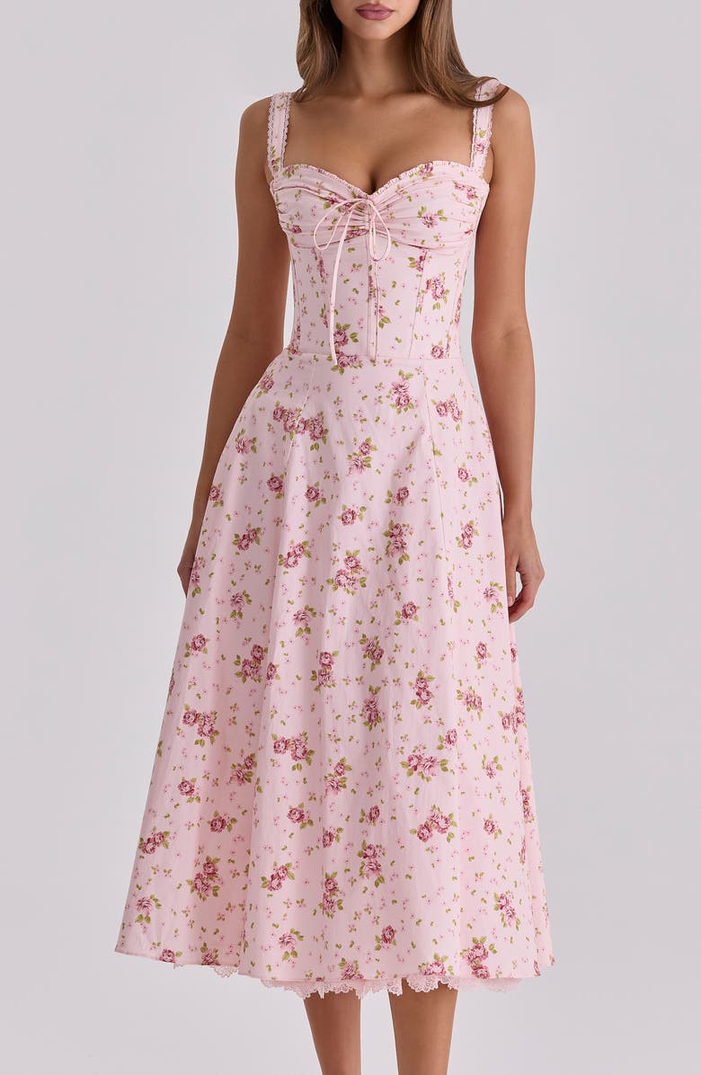 HOUSE OF CB Rosalee Floral Stretch Cotton Petticoat Dress, Alternate, color, Vintage Rose