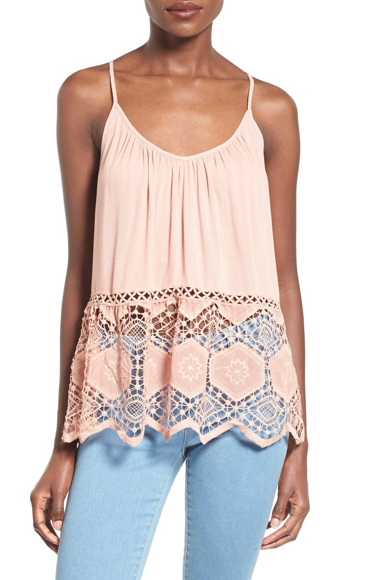 ASTR the Label ASTR Crochet Trim Babydoll Camisole, Main, color,