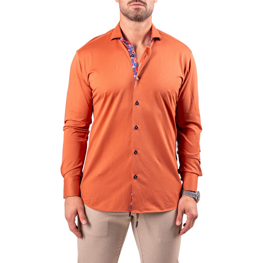 Maceoo Einstein Resistance Contemporary Fit Knit Button-up Shirt In Orange