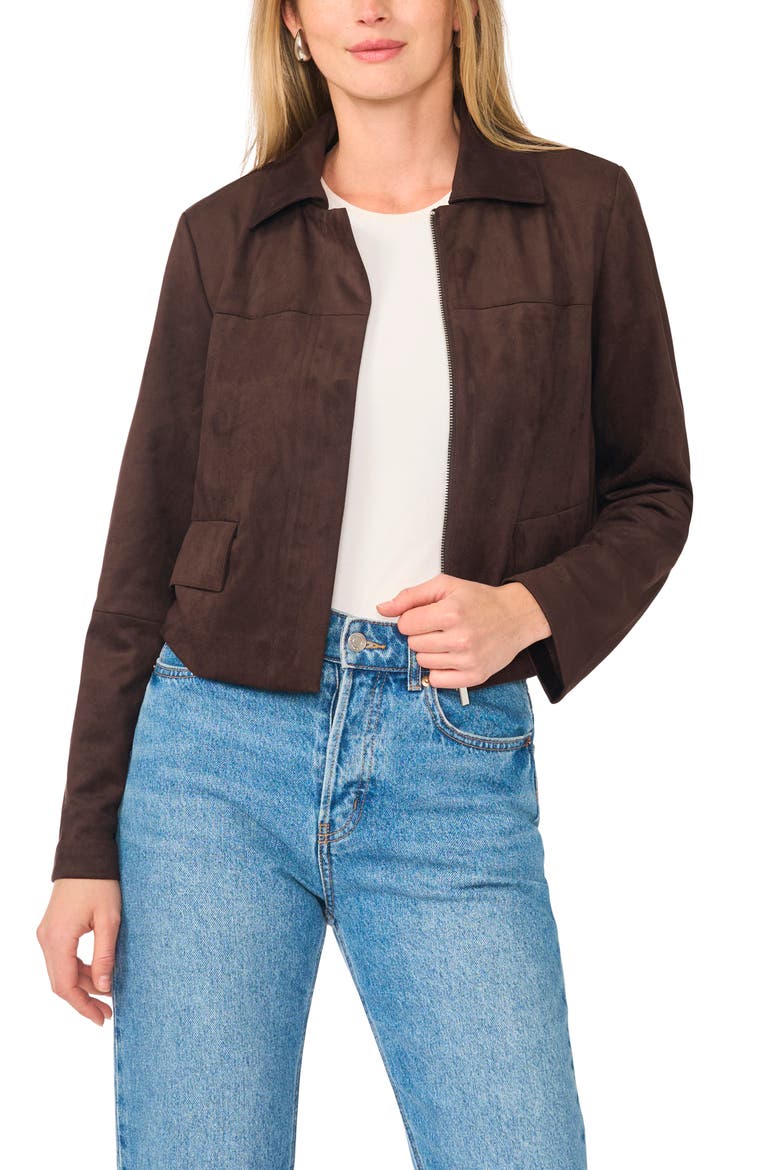 Faux Suede Cropped Jacket, Alternate, color, CALL ME CHOCOLATE