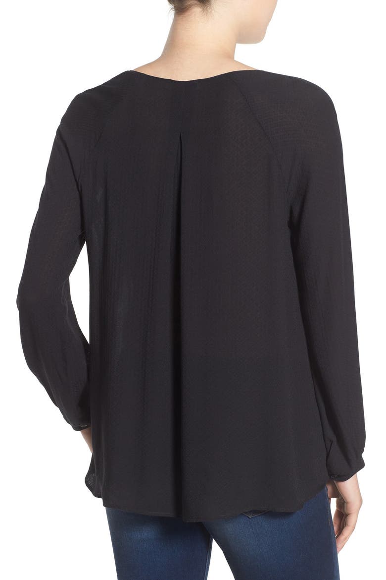 Strappy Long Sleeve Woven Blouse, Alternate, color, BLACK