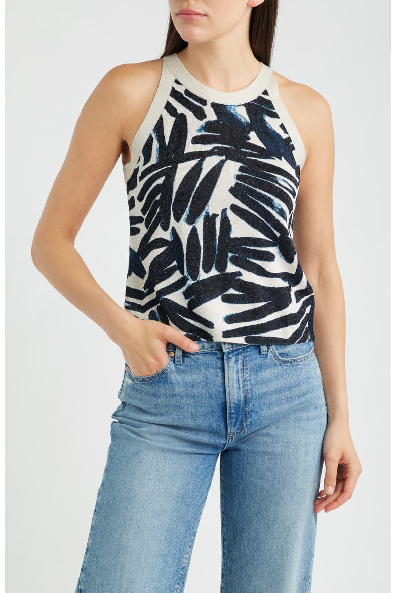 Palm Print Sweater Tank, Main, color, INDIGO MULTI